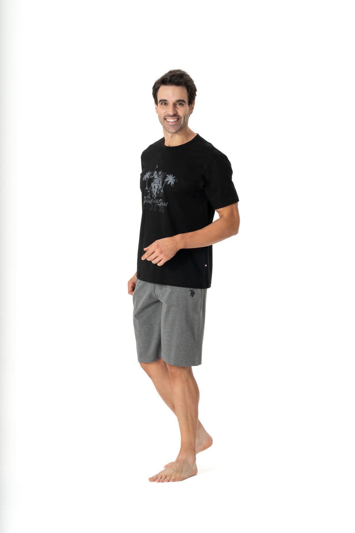 U.S. Polo Assn. U.S. Polo Assn. Erkek Baskılı Siyah T-shirt & Cepli Şort Yazlık Pijama Takımı