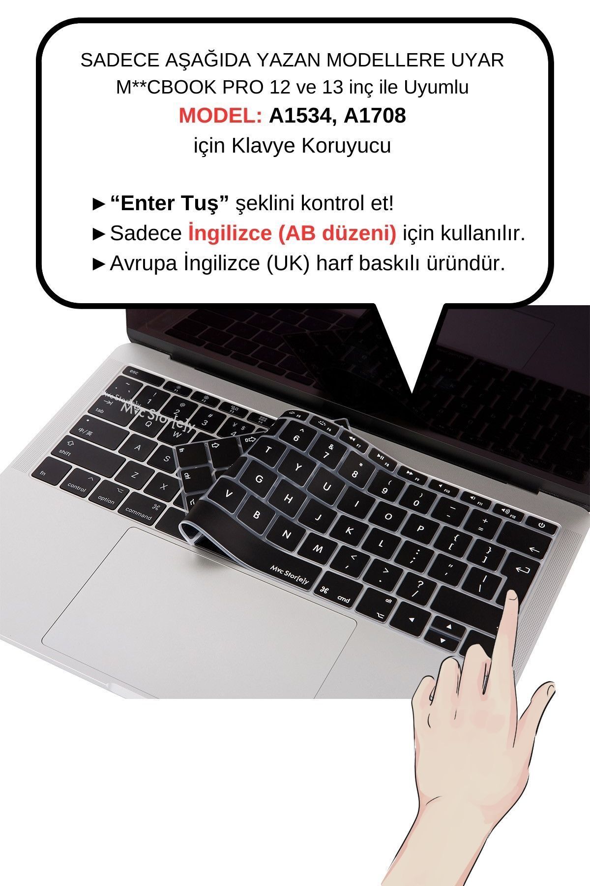 Mcstorey Laptop Macbook Pro ile Uyumlu Klavye Koruyucu A1708 A1534 Avrupa İngilizce Baskılı