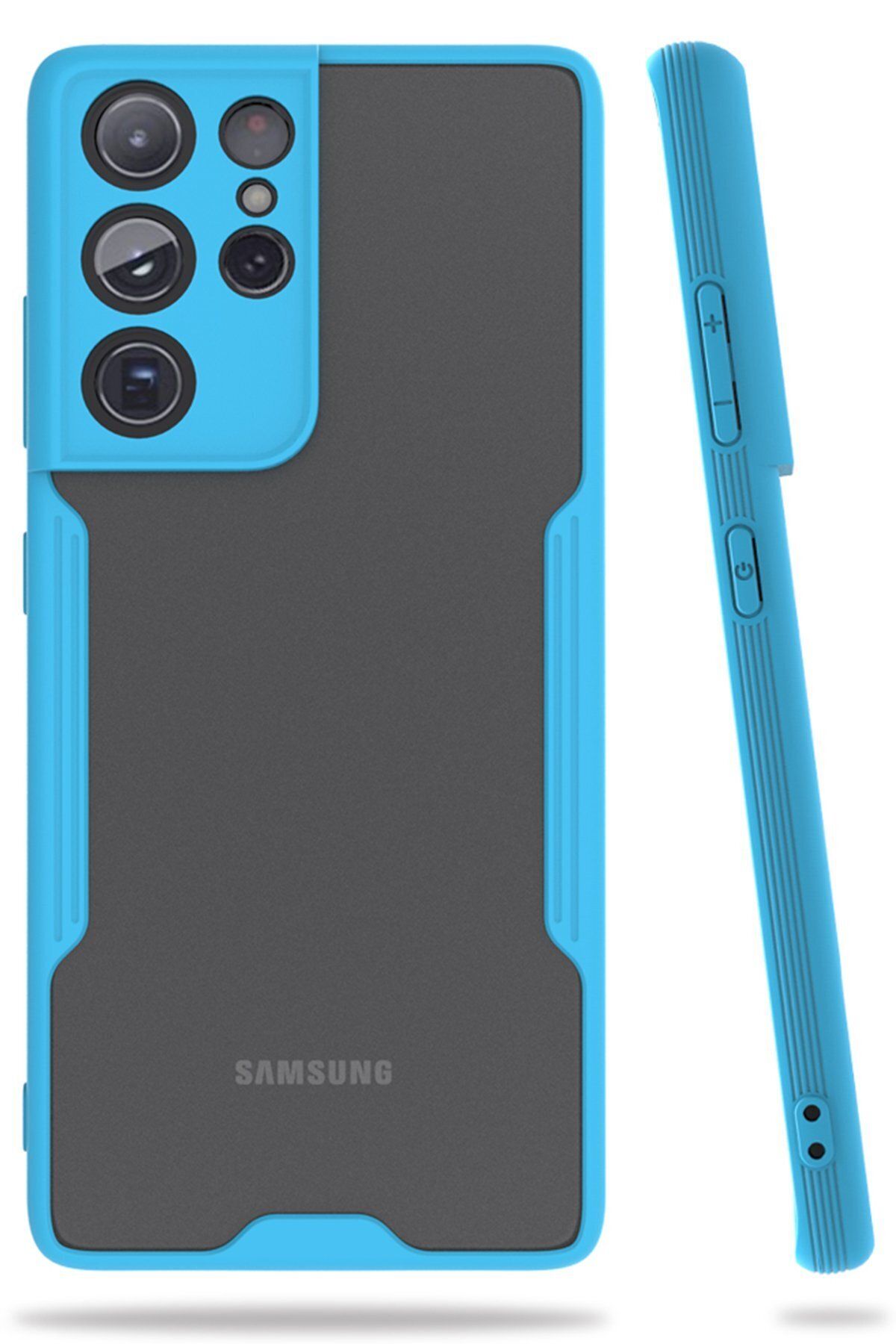 cepmoda Samsung Galaxy S21 Ultra Mavi Renkli Ultra İnce Telefon Kılıfı Slim Kapak