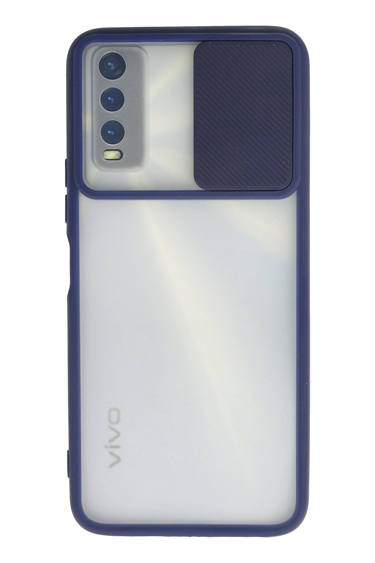 cepmoda Vivo Y20 Lacivert Renk Kamera Sürgülü Telefon Kılıfı - Buzlu Mat Kapak