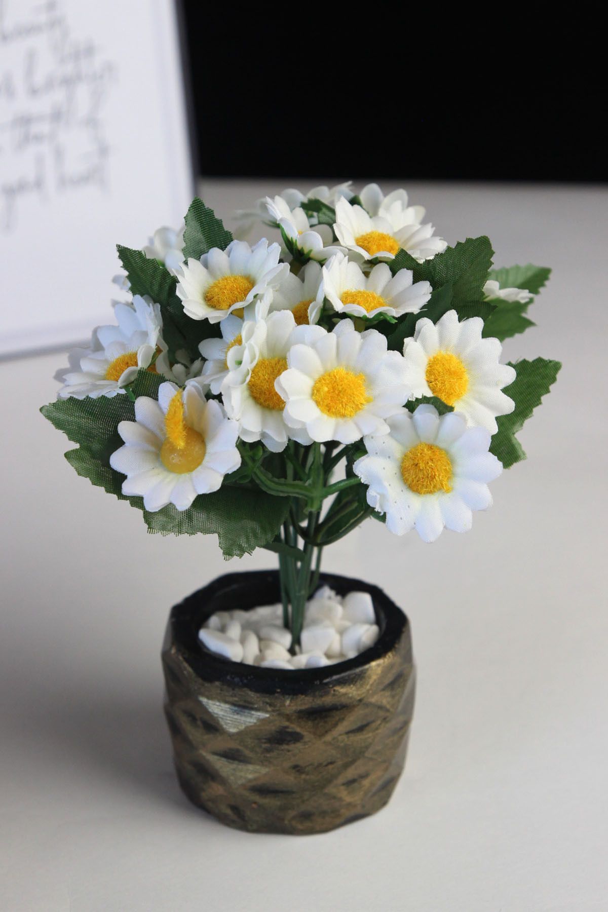 Genel Markalar Papatya Çiçek 25 Başlıklı Taş Gold Gölgeli Saksı