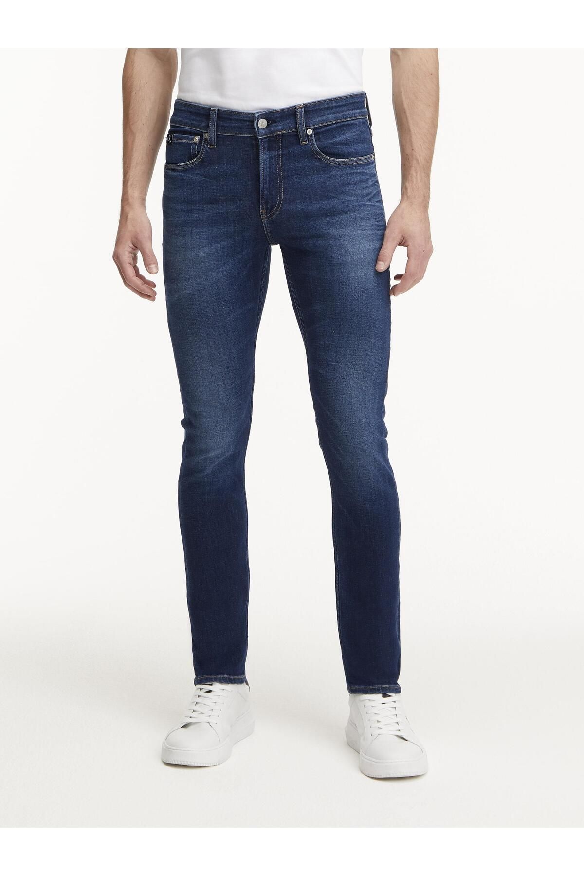 Calvin Klein Erkek Pamuk Karışımlı Denim Kumaş Slim Fit Günlük Lacivert Jeans J30J323384-1BJ