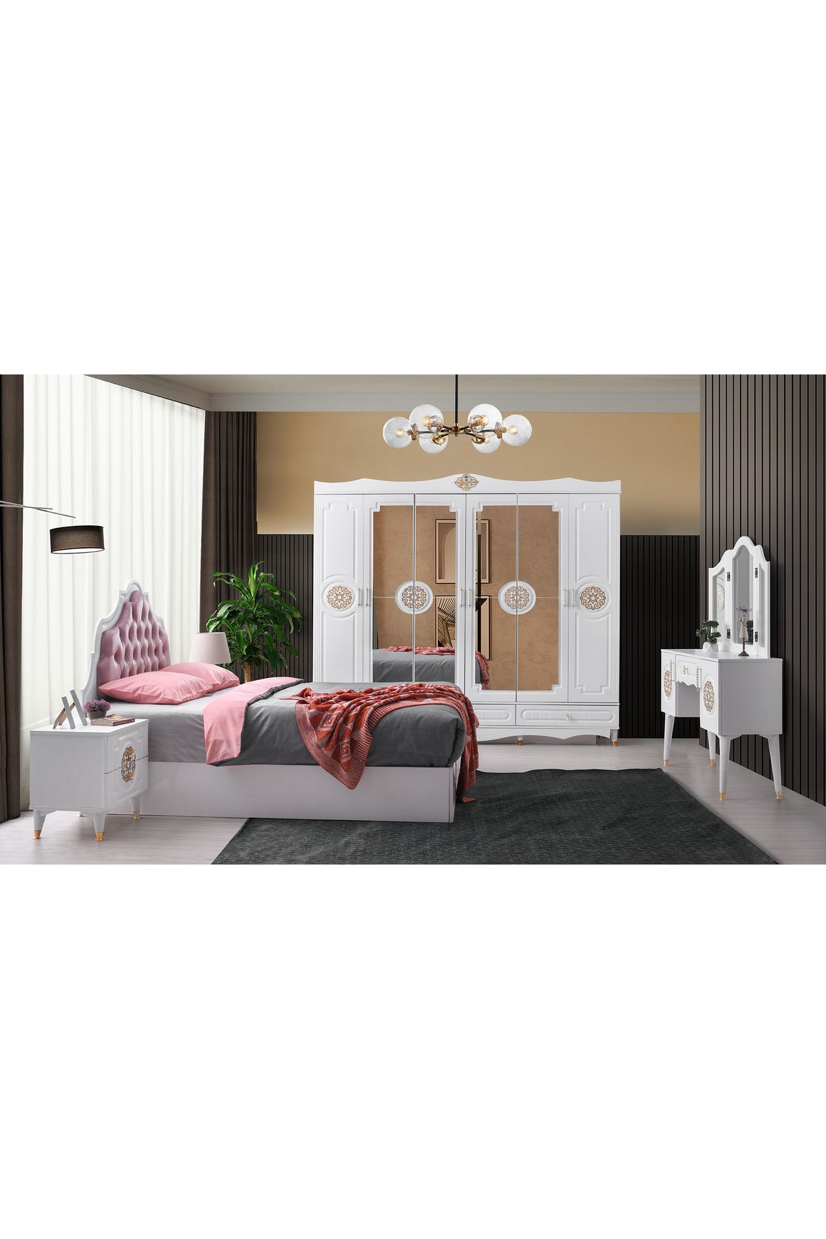 Avm 24 Viyana Yatak Odası-mdf-beyaz-6 Kapaklı Ve Aynalı-bazasız Traversli-ücretsiz Nakliye Ve Montaj