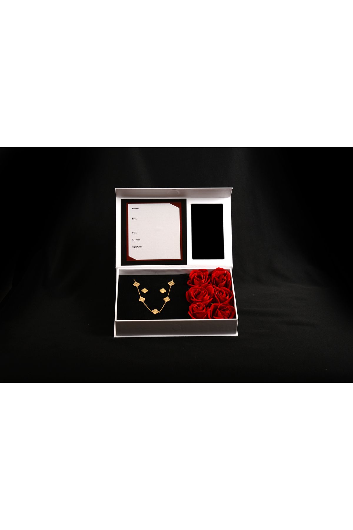 Happy Box Lüks Hediye Kutulu Valuable Van Cleef Model Gold Yonca Mineli Çelik Kolye & Küpe Seti