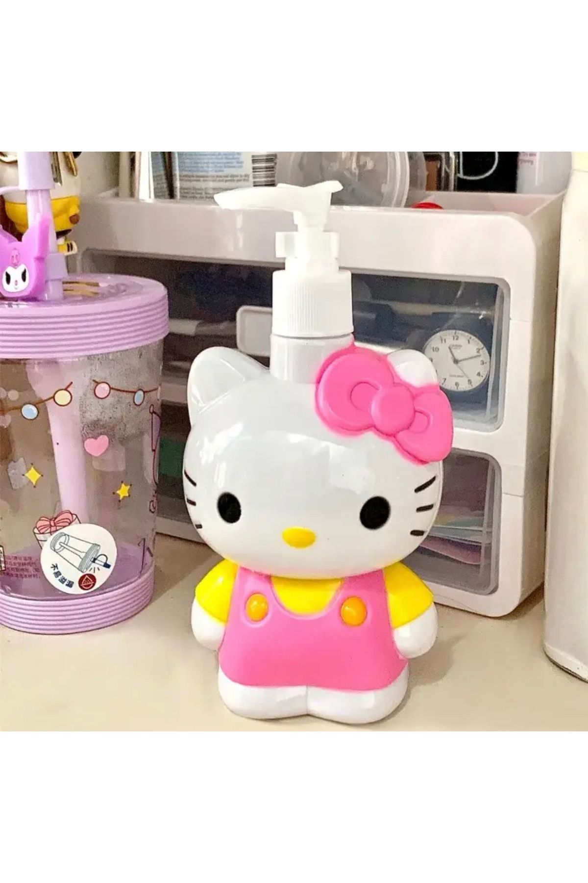 synshop Hello Kitty Sanrio Kawai Kore Sıvı Sabunluk Şampuan Şişesi Dezenfektan Duş Jeli kutusu 500 ml