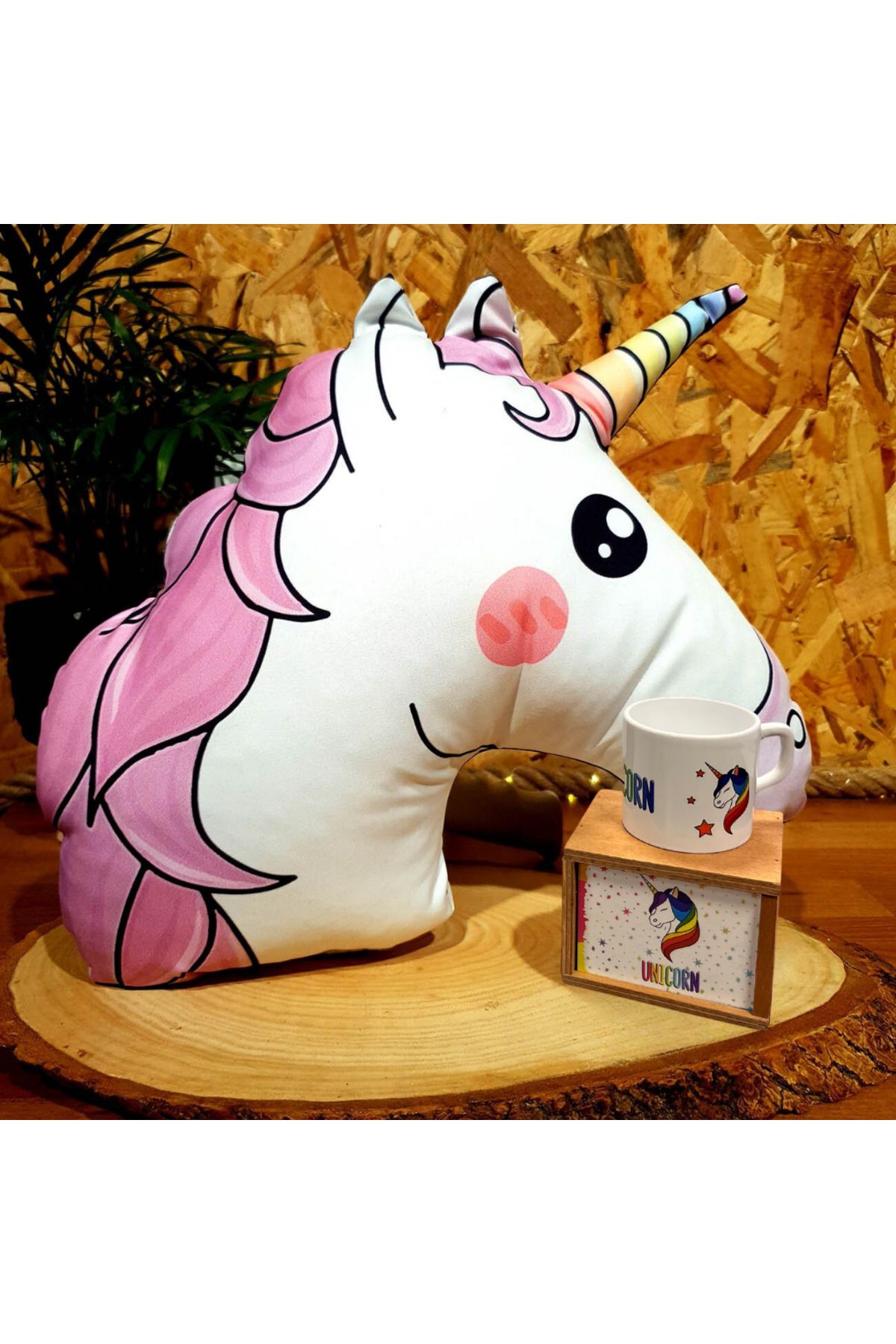 md 3D Unicorn Puf Yastık ve Renkli Unicorn Kutulu Kupa Arkadaşa Hediye