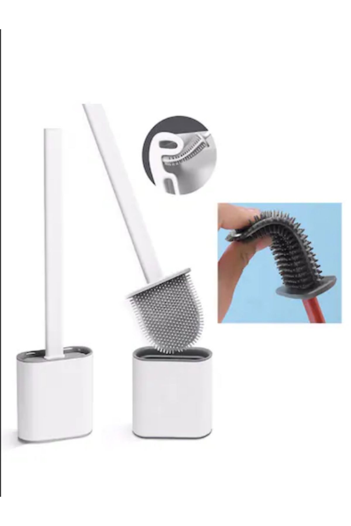 HediyeStation Beyaz Renk Silikon Duvara Yapışan Bükülebilir Pratik Silikon Wc Klozet ve Tuvalet Fırçası