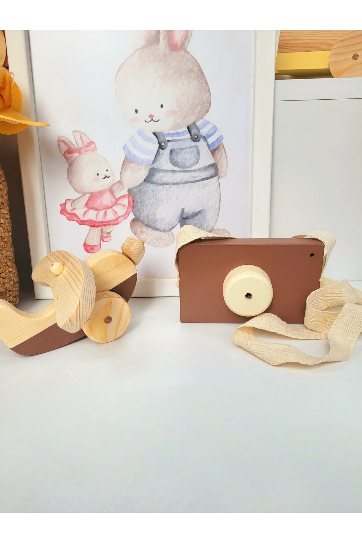 tinyminywoods (Uçak+fotoğraf makinası ikili set )ahşap dekor oyuncak Montessori oyuncak bebek odası dekor