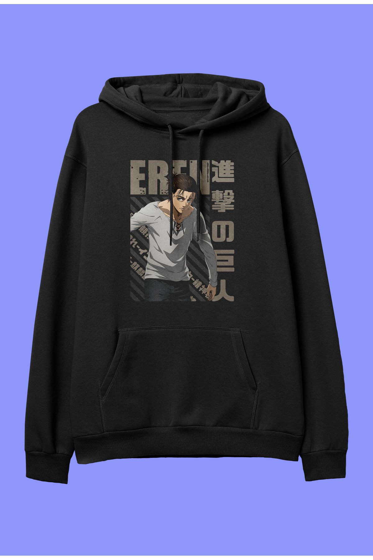 ZOKAWEAR Unisex Attack on Titan Eren Yeaeger anime karakter basklı kapüşonlu sweatshirt hoodie