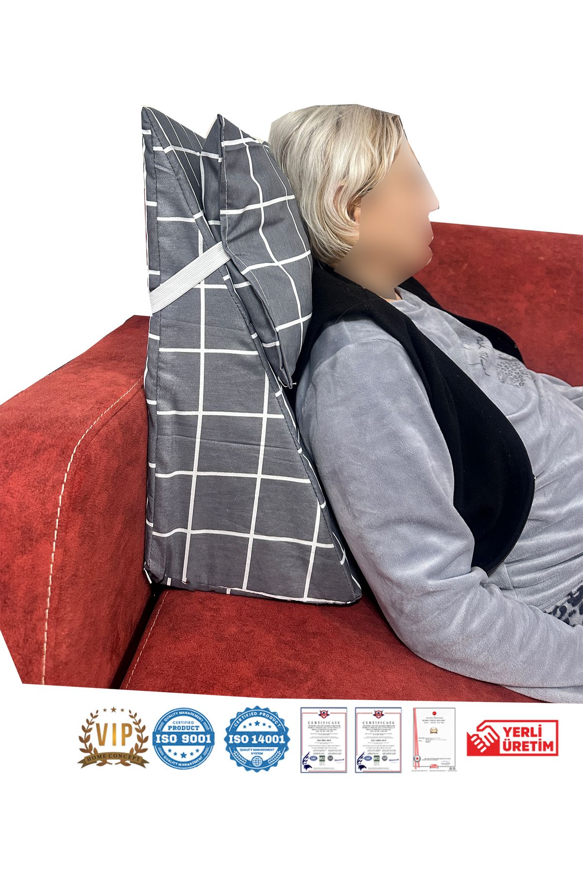 Vip Home Concept Market Ürünleri Yükseklik Ayarlı Tv Yastığı - Bel Destek Yastığı - Vip Sırt Yastığı - Boyun Destekli Yastık-GRİ PANO