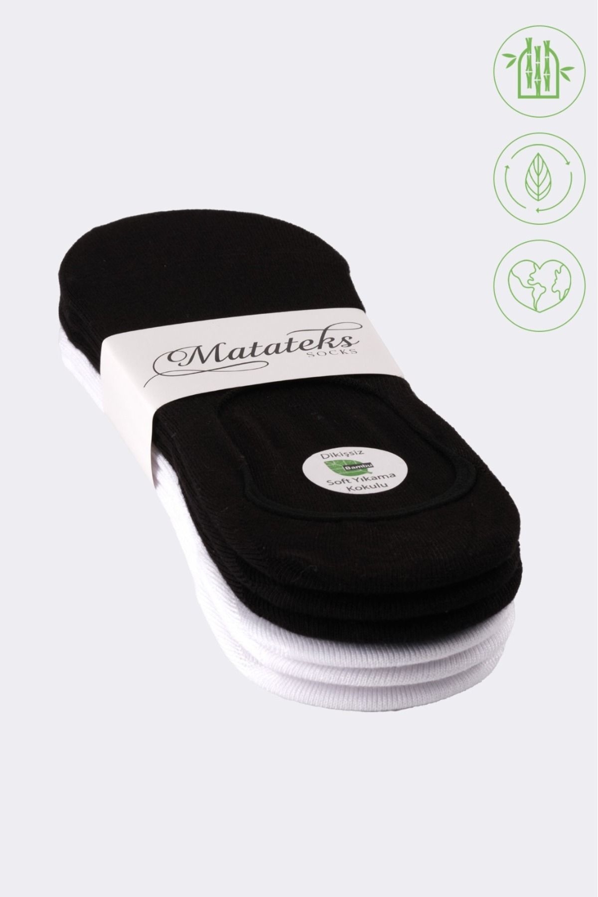 Matateks Bambu Kadın Babet Asorti Çorap Dikişsiz Görünmez Kaydırmaz Topuk Silikonlu Premium 6’lı Paket