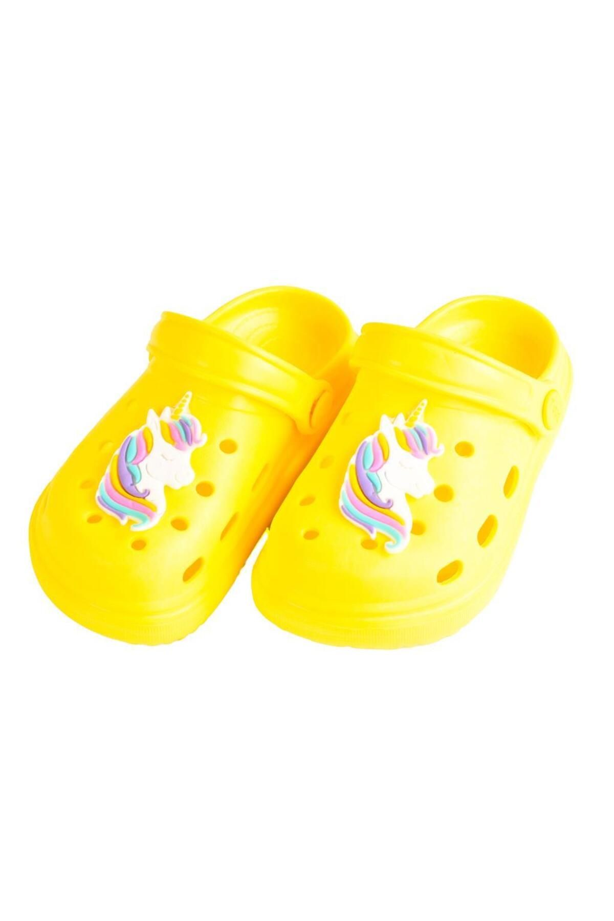 Unicorn Kız Çocuk Sarı / Pembe Kaydırmaz Taban Terlik Sandalet