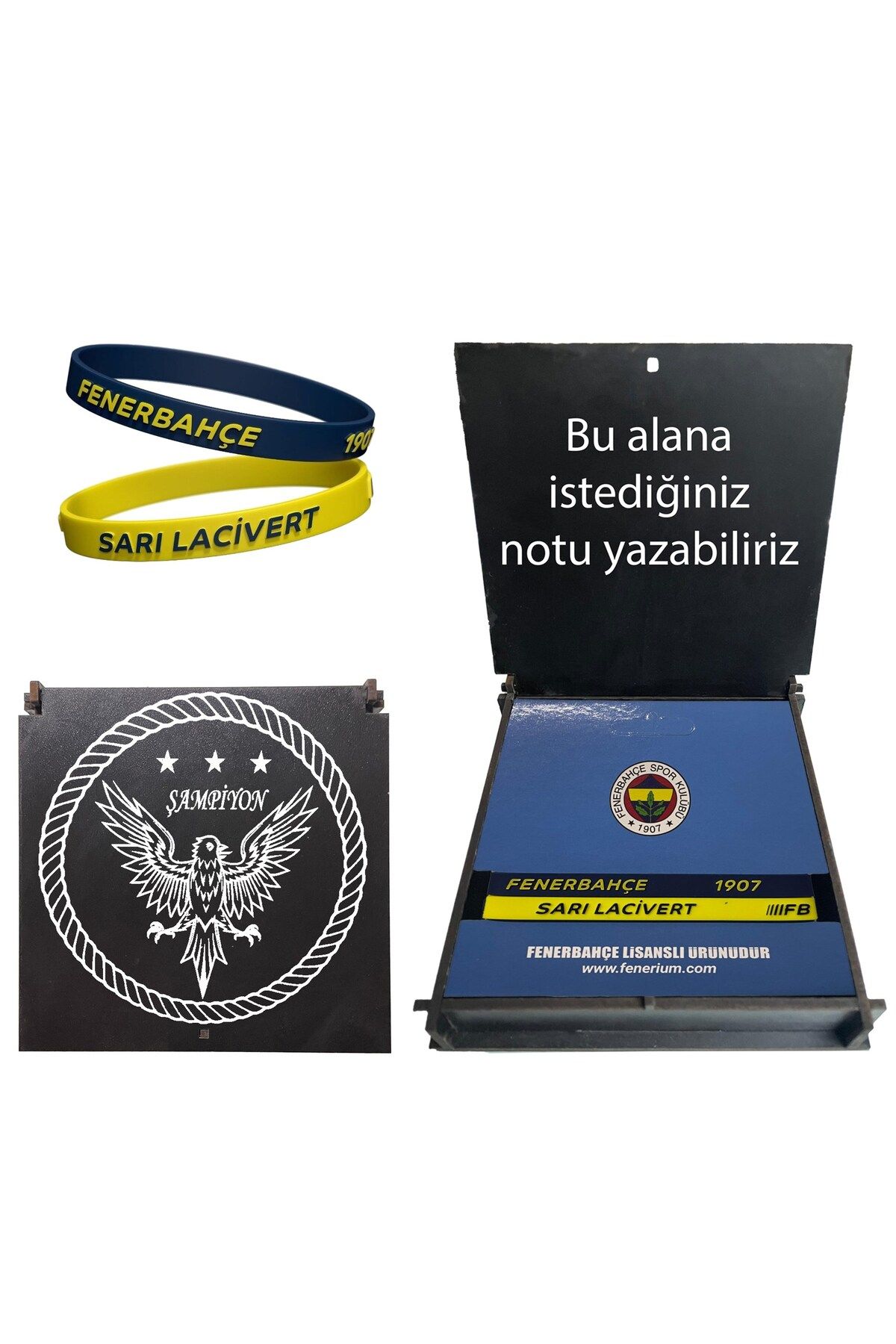 Fenerbahçe Lisanslı Sarı Lacivert Ahşap Kutulu Bileklik