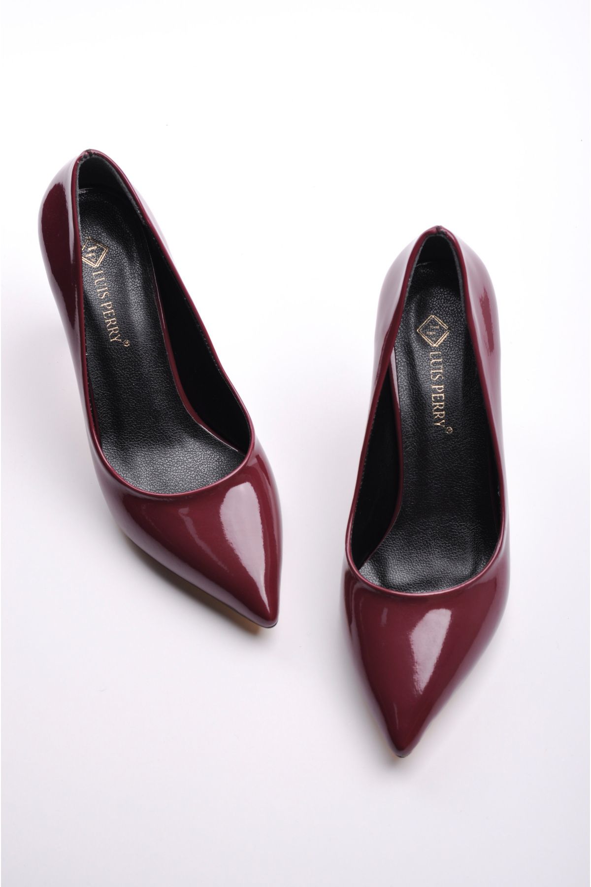 LuisPerry Kadın Topuklu Ayakkabı - Yüksek Topuklu Stiletto Rahat Şık ve Iş Ayakkabısı Bordo Renk Rugan 9 Cm