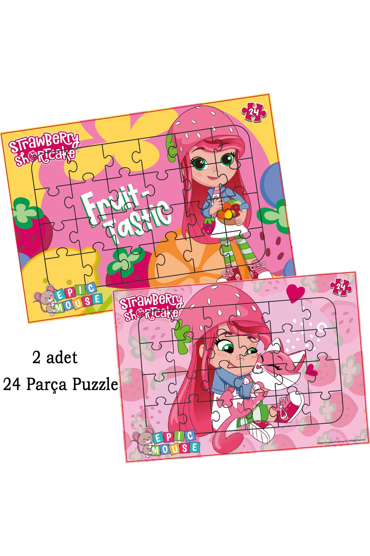 Epic Mouse Çilek Kız Eğitici 2li Puzzle Seti - Yeni Başlayacaklara - 24 Parça Frame Puzzle/Yapboz