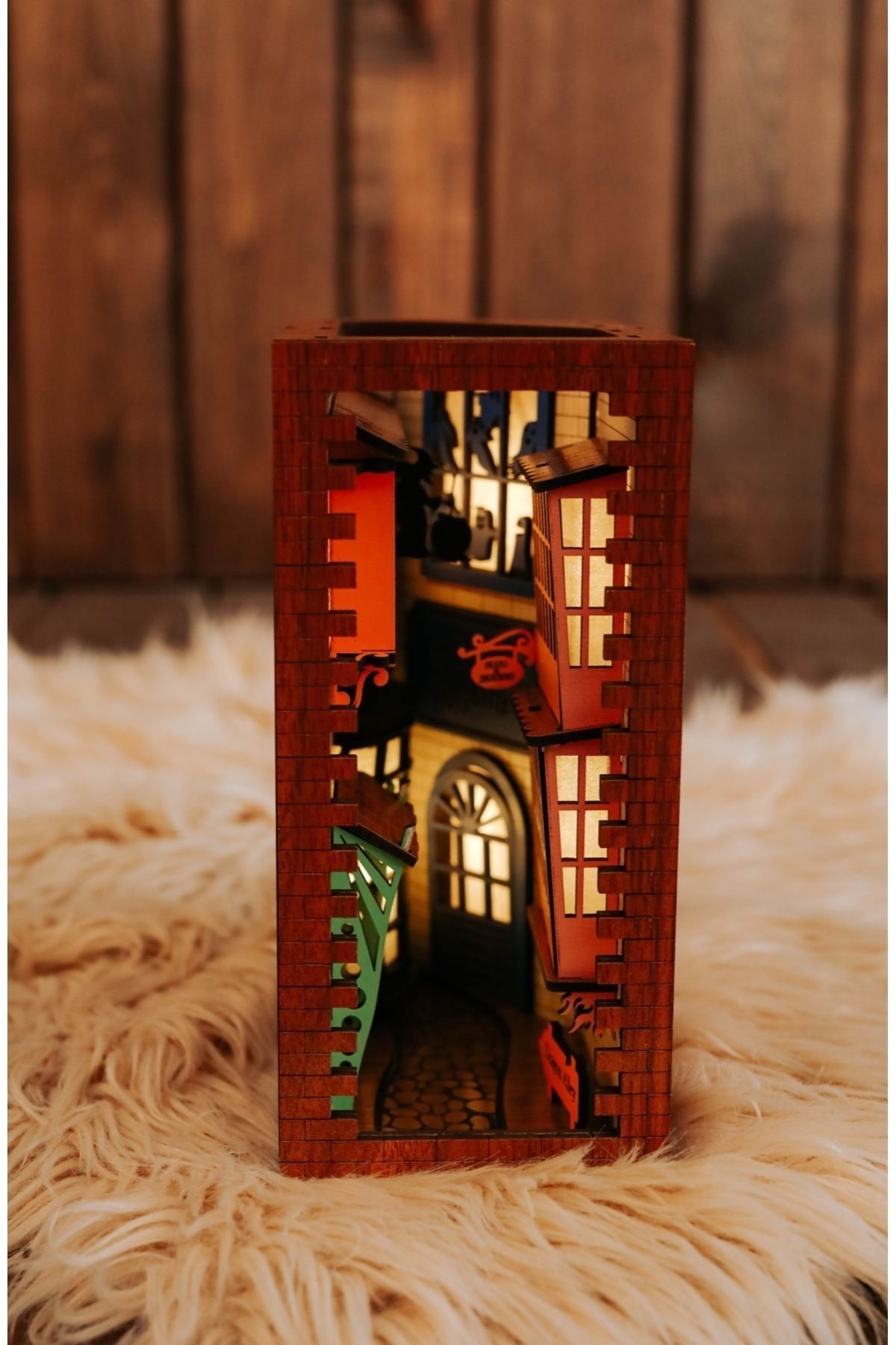 woodenreal Harry Potter Kitap Tutucu Ahşap Işıklı Ev Ofis Dekorasyon El Yapımı Hogwarts Book Nook Kitap Desteği