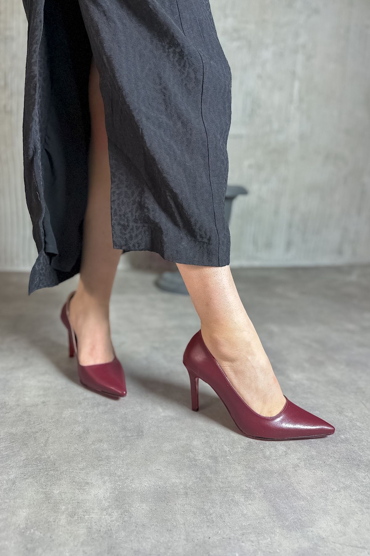 SHOEBELLAS Lera Bordo Stiletto Kadın Topuklu Ayakkabı