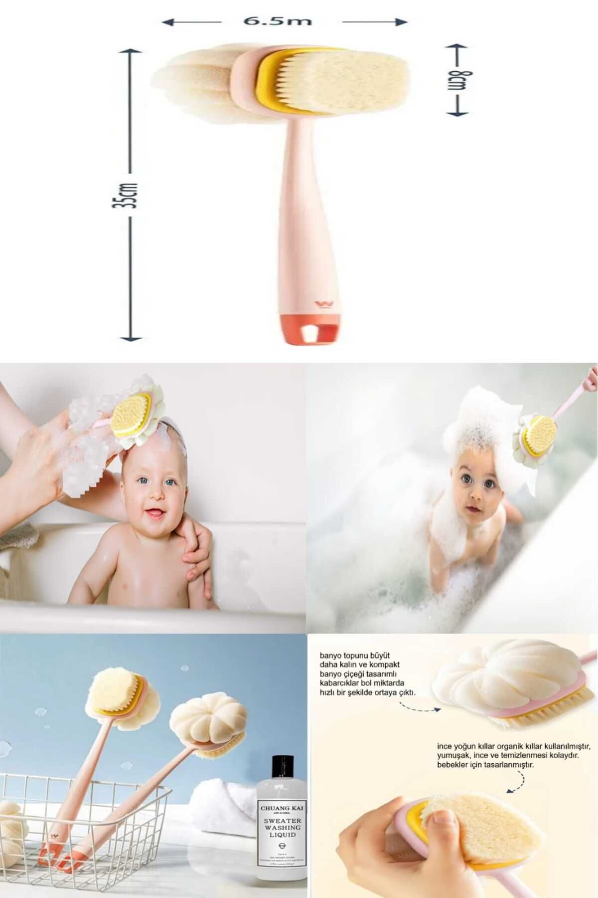 MorBebe Bebek Banyo Saç ve Vücut Bebek Çocuk Çift Yönlü Yıkama Fırçası