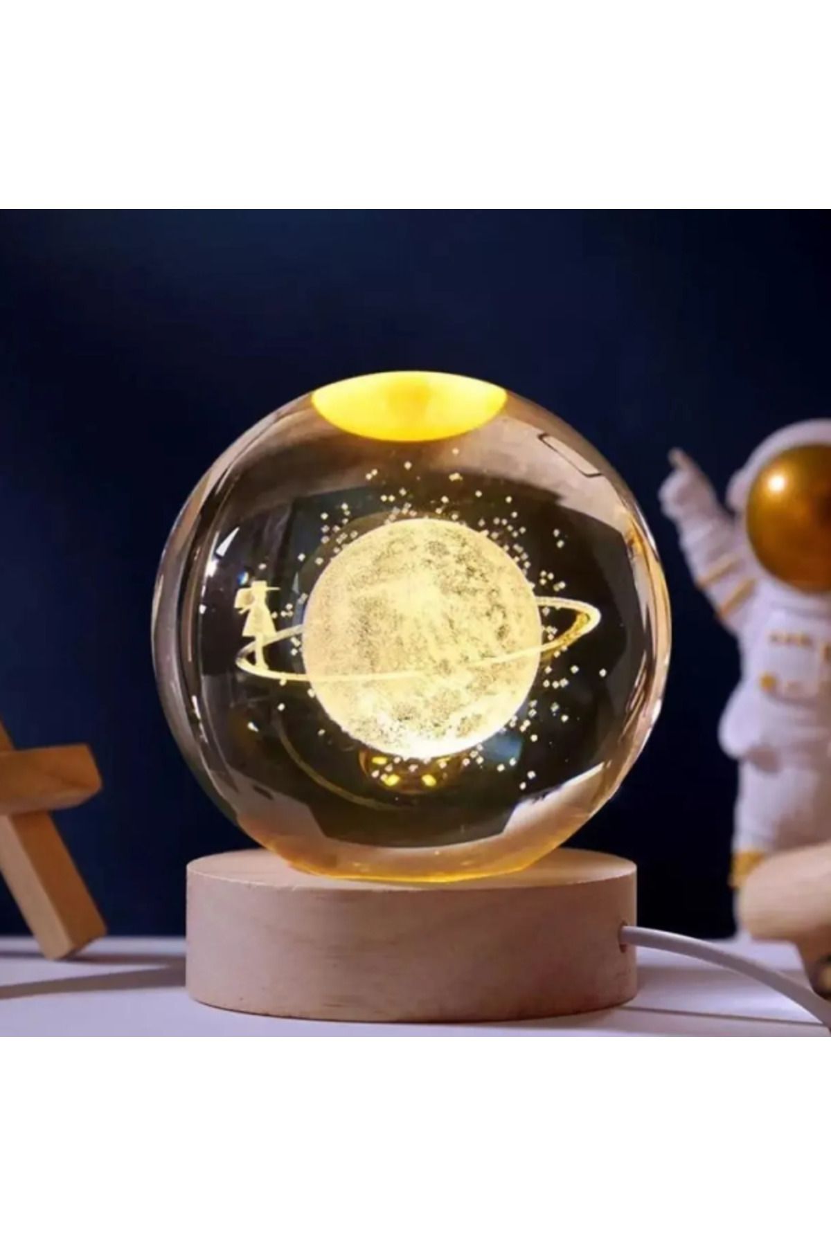 MRShopping MR  Dekoratif Satürn Gezegen Kız Işıklı Cam Küre Gece Lambası,harika Bir Hediye