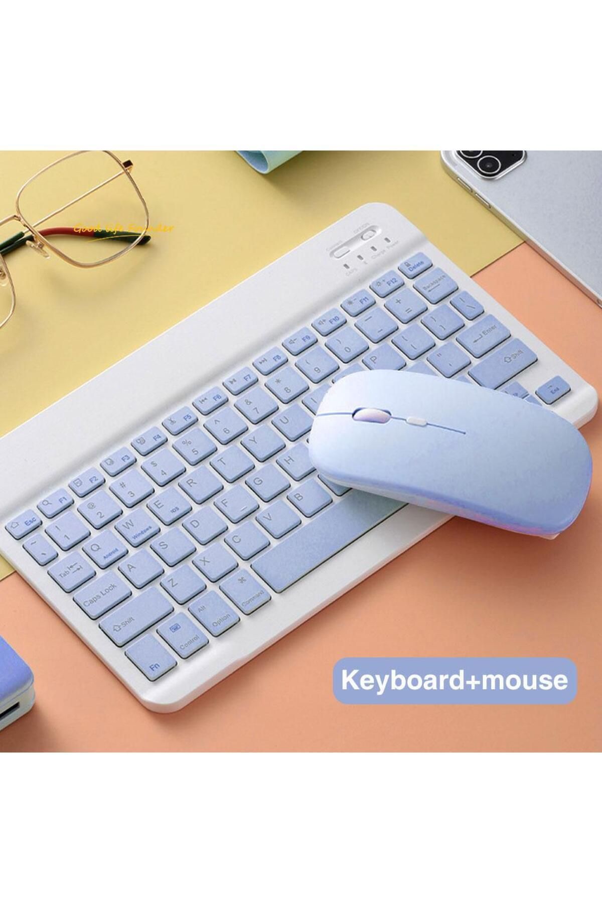 EHZ TEKNOLOJİ IPad Xiaomi Samsung Huawei Tablet Laptop Uyumlu Renkli Bluetooth Bağlantılı Klavye+Mouse Set