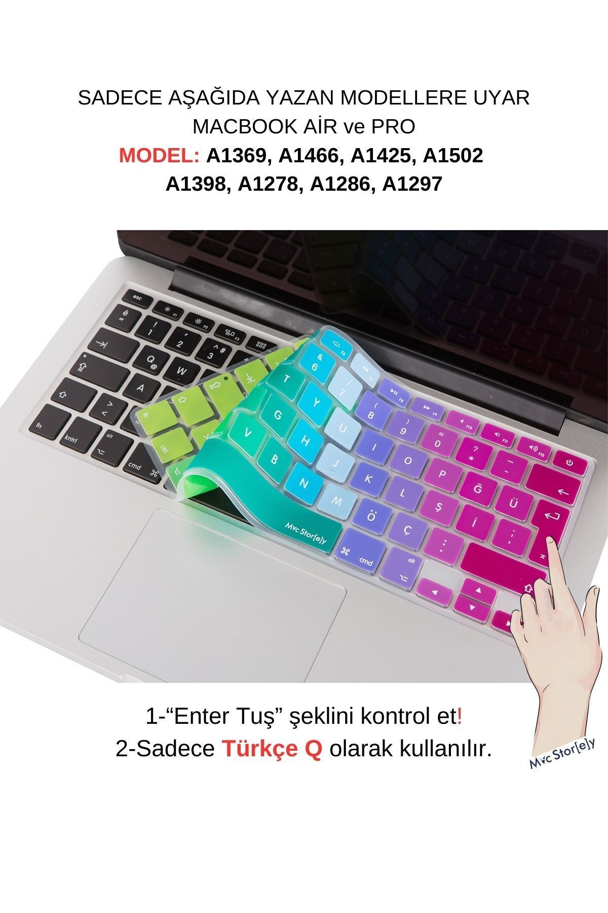 Mcstorey Laptop Macbook Air Pro ile Uyumlu Klavye Koruyucu A1278 A1466 1502 Türkçe Baskı Dazzle