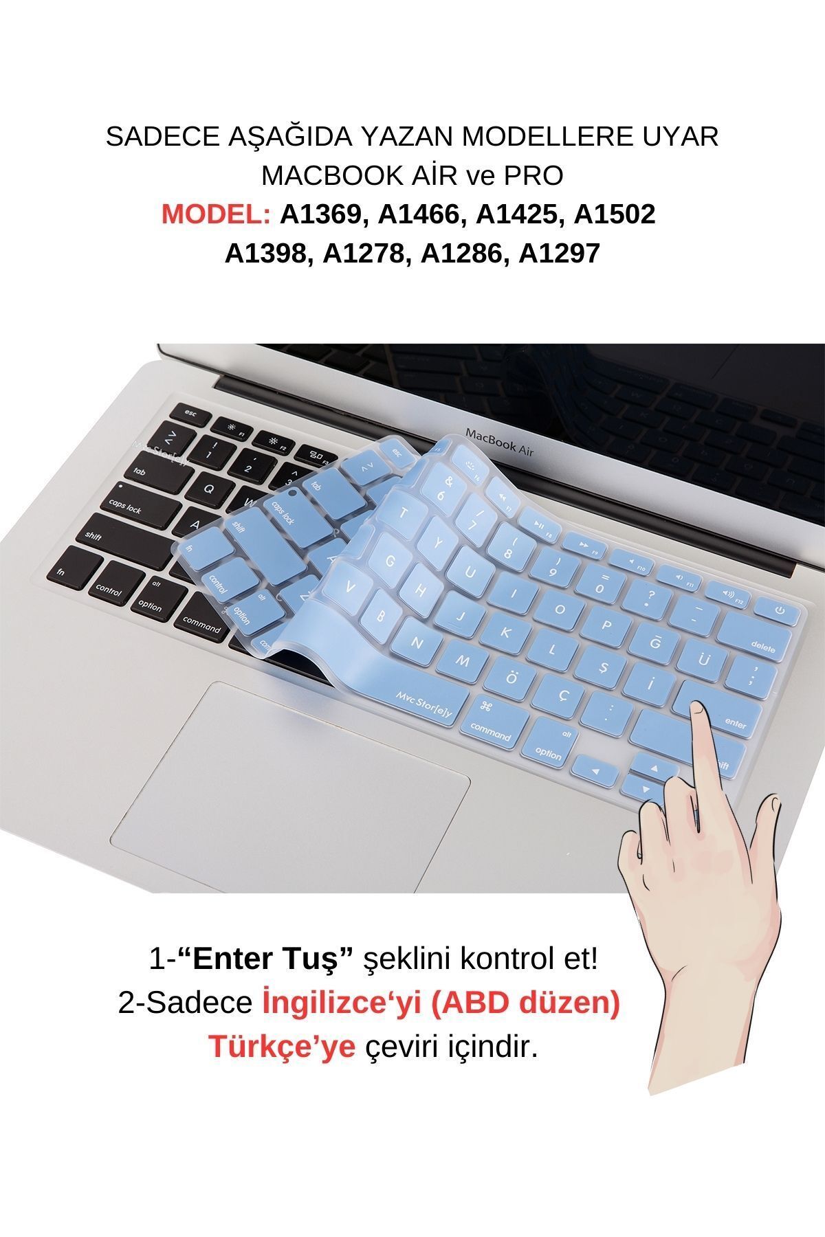 Mcstorey Laptop Macbook Air Pro Ile Uyumlu Klavye Koruyucu A1466 A1502 Us Ingilizce-türkçe Baskılı