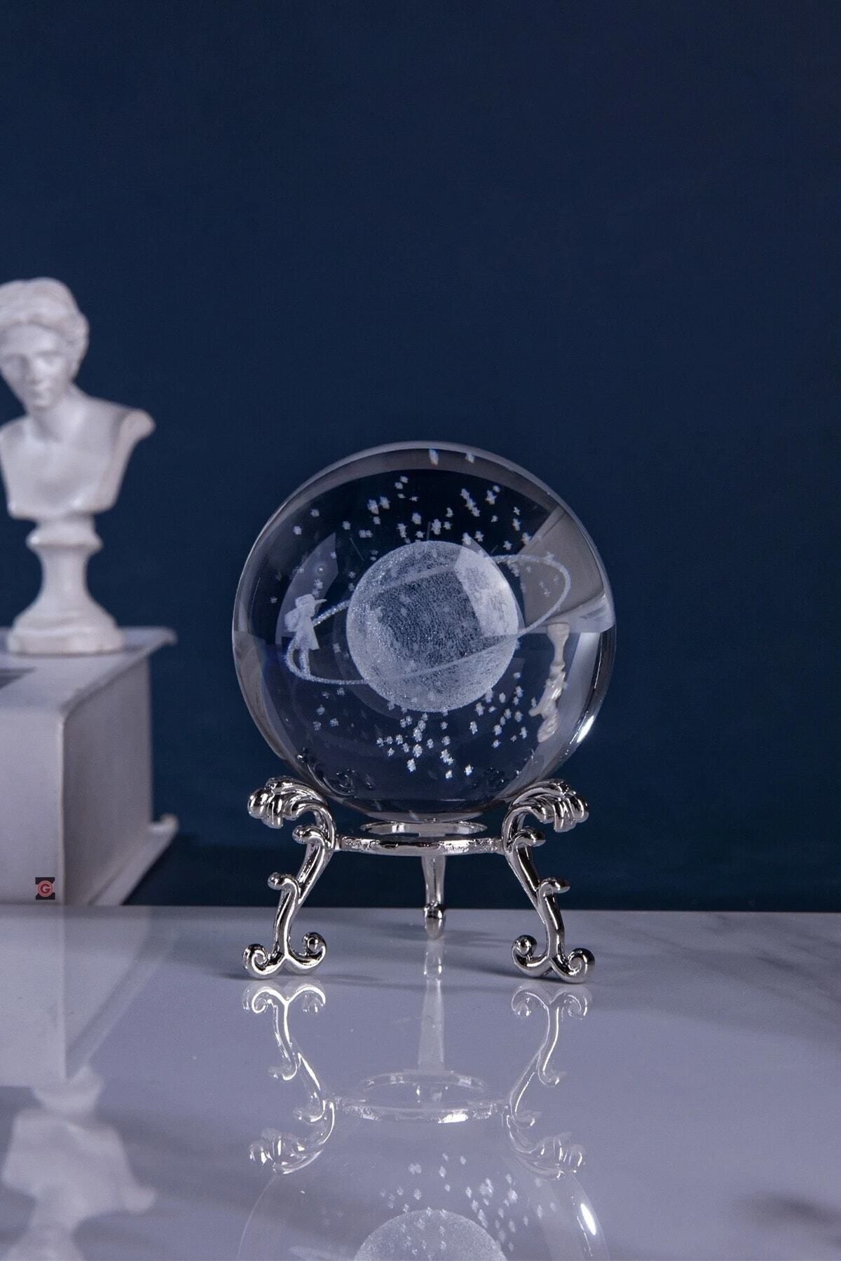 MRShopping Mr Dekoratif Metal Ayaklı Cam Satürn Kız Küre Kristal Top ,harika Bir Hediye