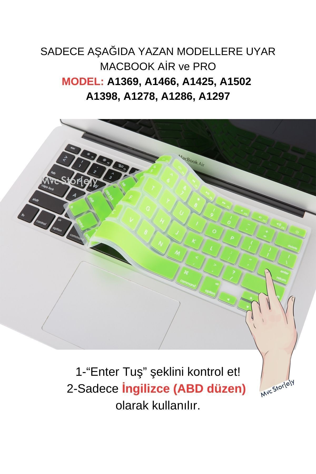 Mcstorey Macbook Klavye Air Pro Koruyucu (US-ABD INGİLİZCE) (ESKİ USB'Lİ MODEL 2008/2017) Ile Uyumlu