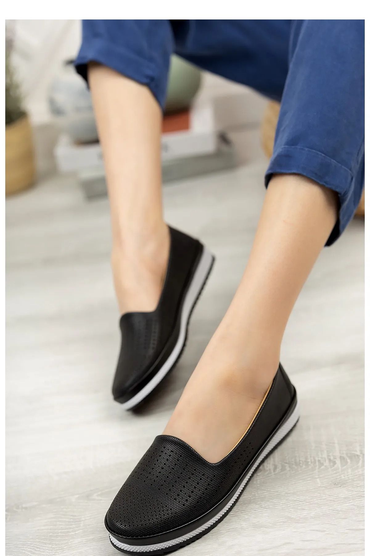 TOBAİ Kadın Siyah Tam Ortapedik Ayakkabı Rahat Anne Babet Ayakkabı Anne Günlük Hafif Klasik Ayakkabı