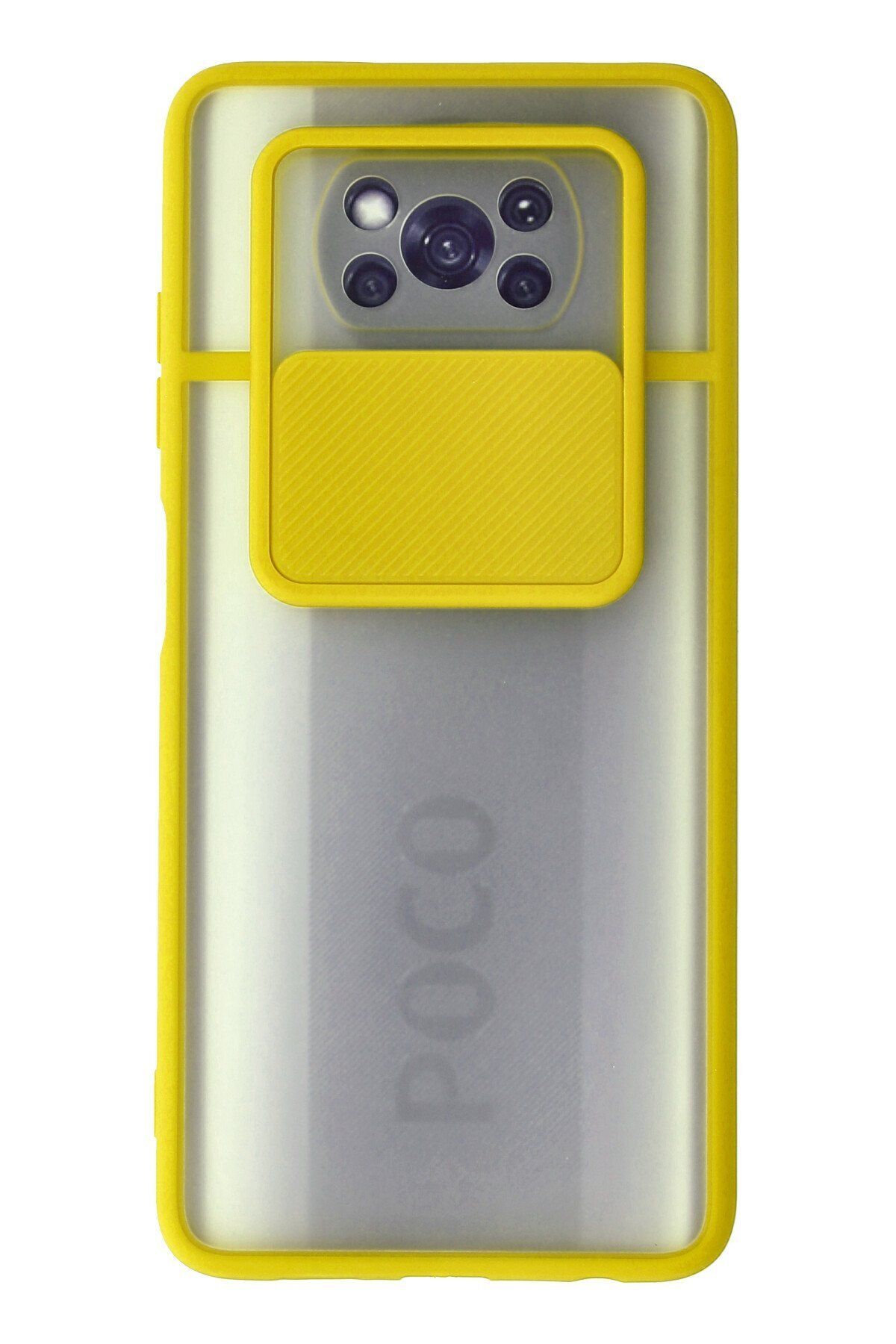 cepmoda Xiaomi Pocophone X3 Pro Sarı Renk Kamera Sürgülü Telefon Kılıfı - Buzlu Mat Kapak