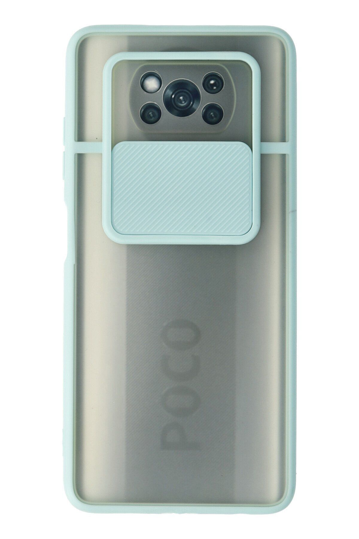 cepmoda Xiaomi Pocophone X3 Pro Turkuaz Renk Kamera Sürgülü Telefon Kılıfı - Buzlu Mat Kapak