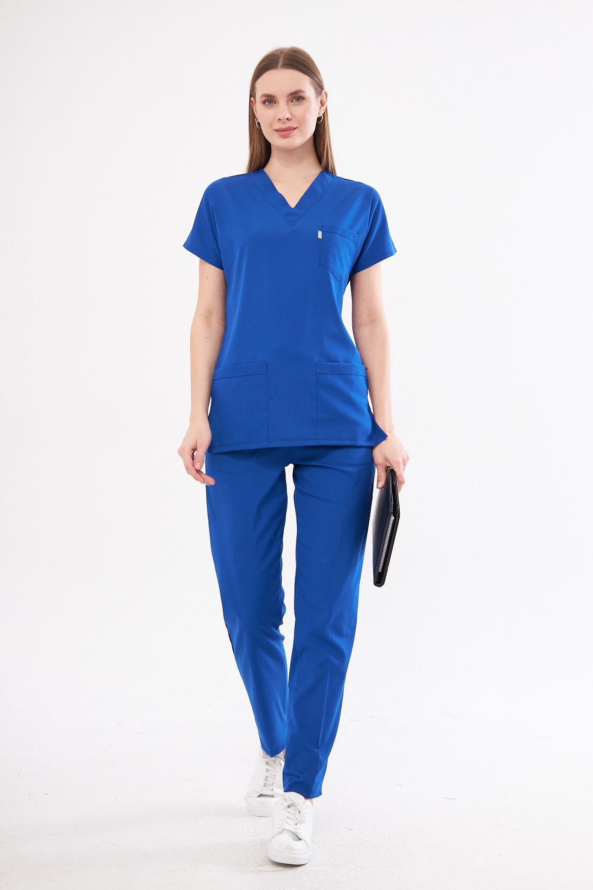 Class Üniforma Saks Mavi Likralı Unisex Medikal Hemşire Ve Doktor Üniforması Scrubs Cerrahi Giyim Takım