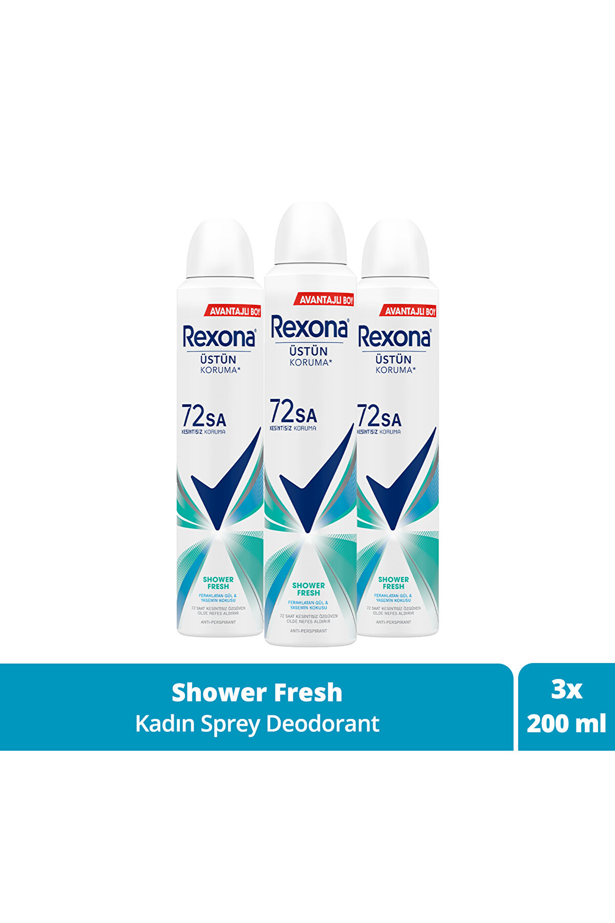 Rexona Kadın Sprey Deodorant Shower Fresh 72 Saat Kesintisiz Üstün Koruma 200 ml X3
