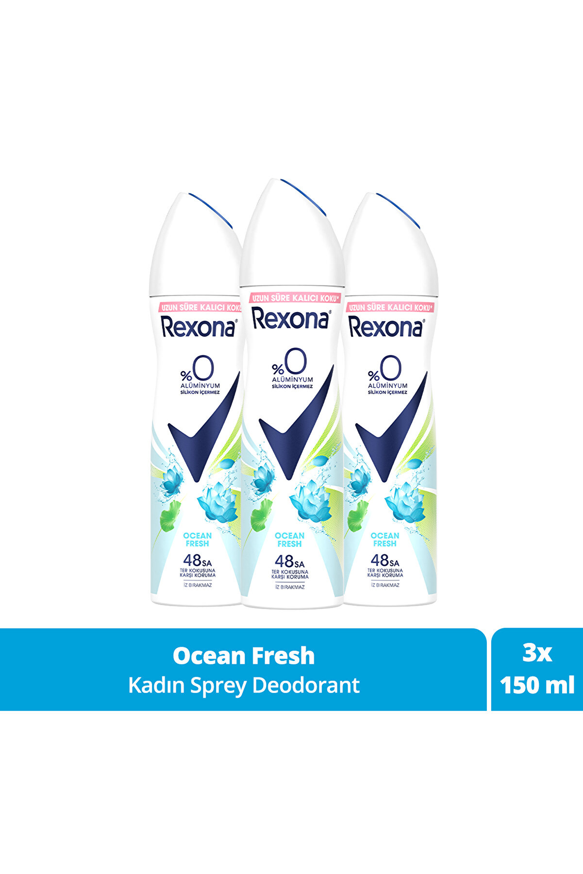 Rexona Kadın Sprey Deodorant Ocean Fresh %0 Alüminyum 48 Saat Ter Kokusuna Karşı Koruma 150 ml X3