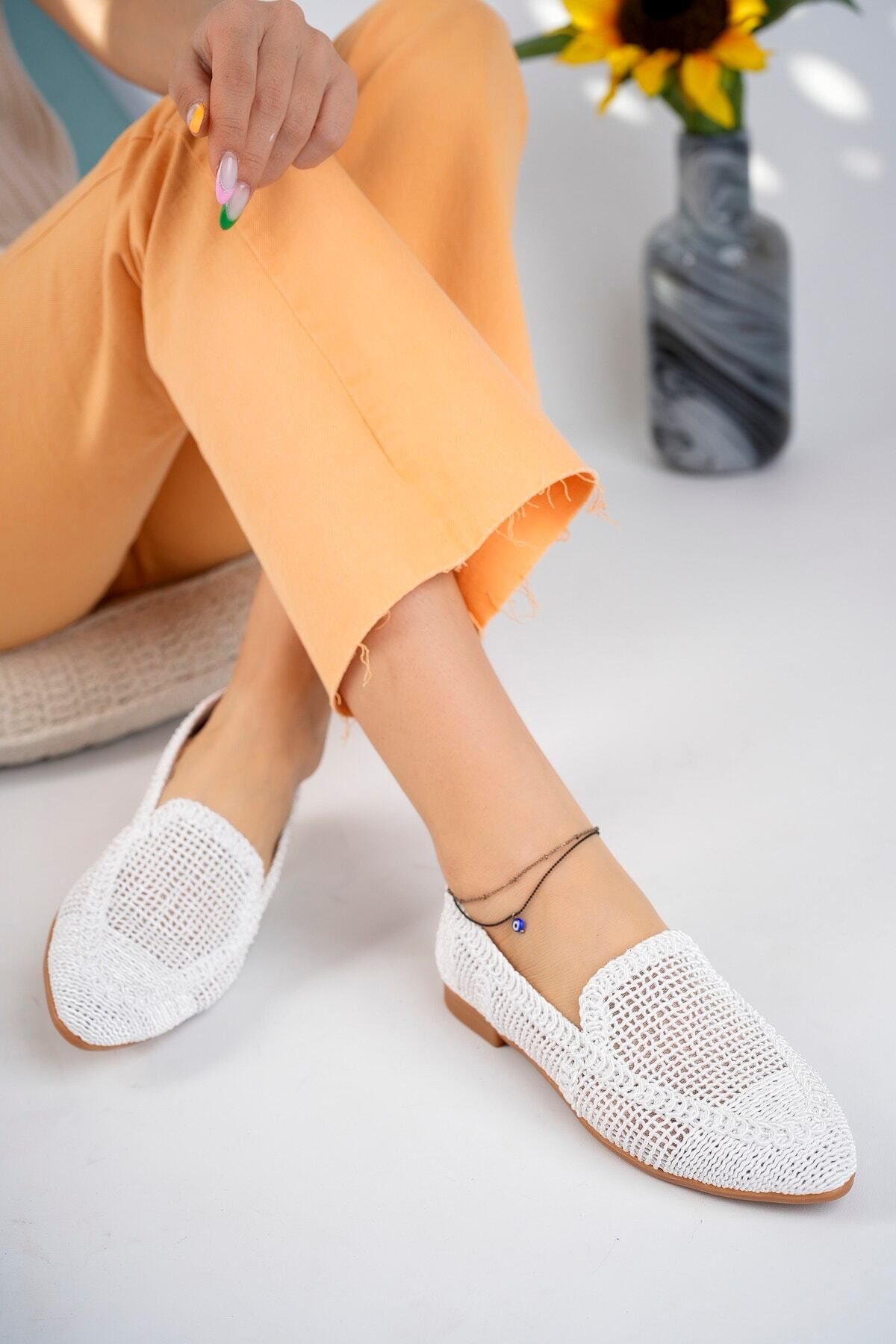 StWenn Kadın Örme Babet Ayakkabı Kadın Ayakkabı Günlük Ayakkabı Beyaz
