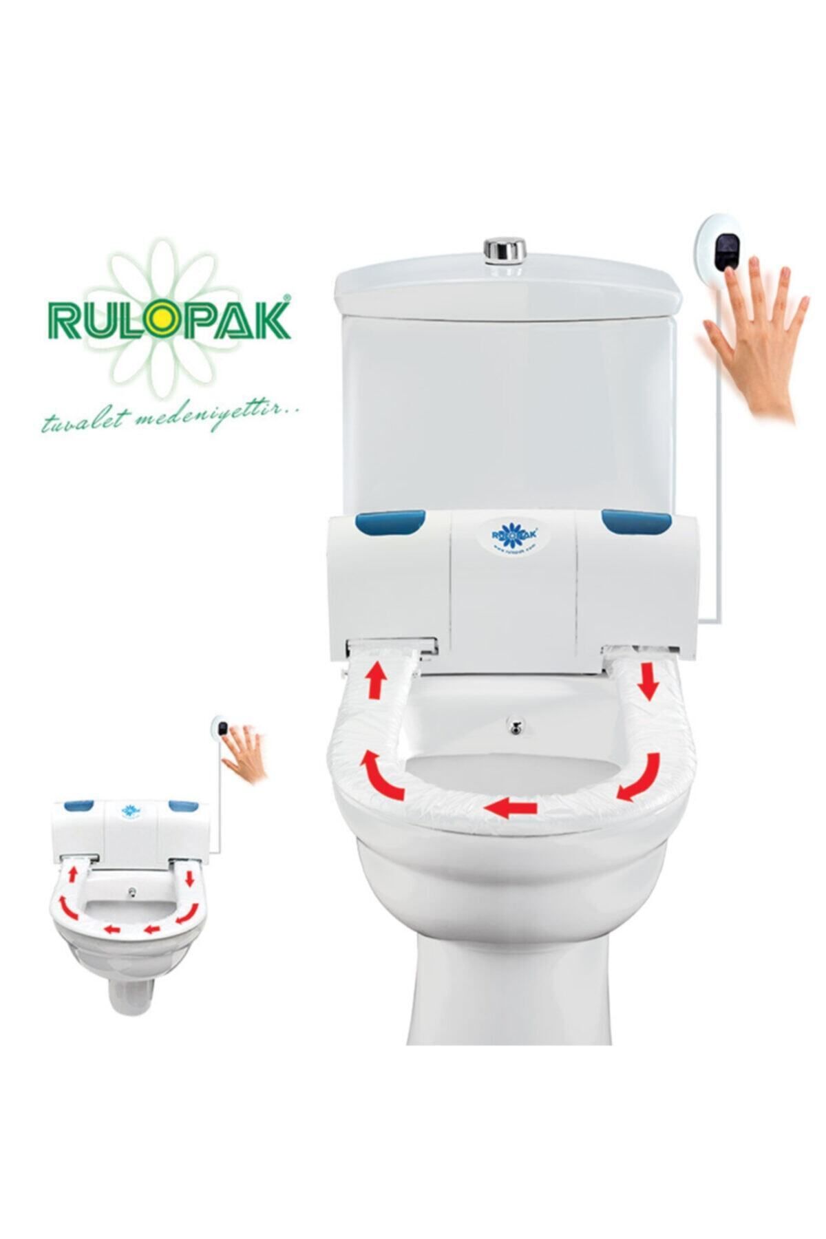 Rulopak - Sensörlü Hijyenik Klozet Kapağı ( Beyaz Kablolu) Tuvalet Fırçası Hediyeli