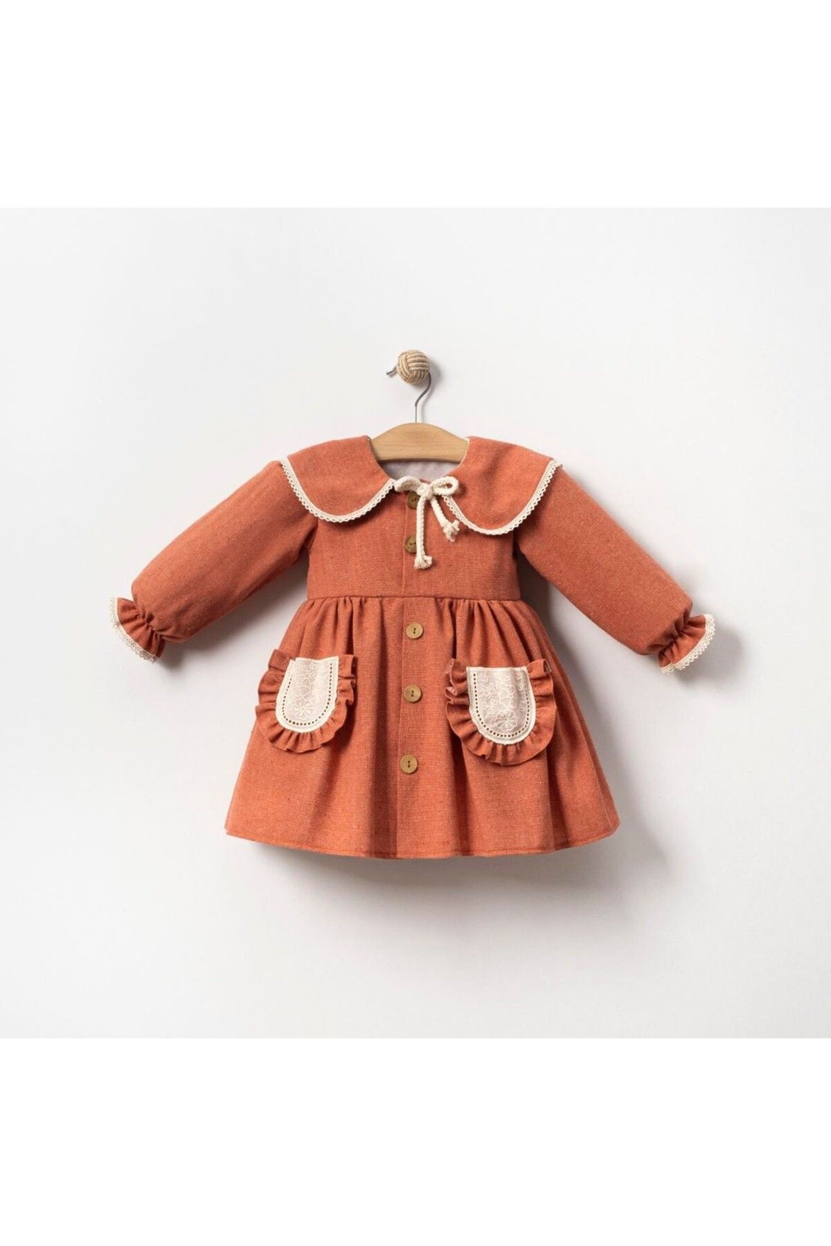 morwind kız bebek elbisesi cepli yaka detaylı bayramlık elbise