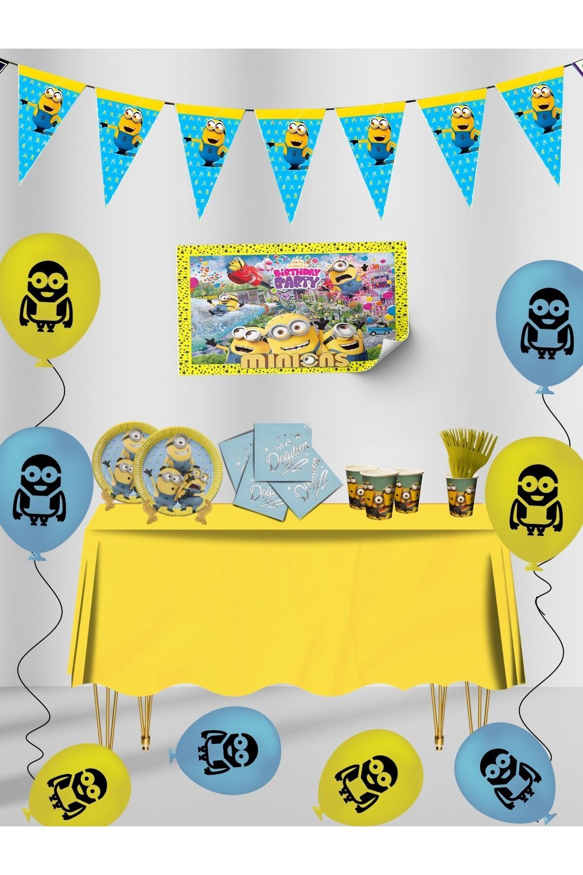 Minions Afişli 8 Kişilik Doğum Günü Parti Malzemeleri Süsleri Seti LXST