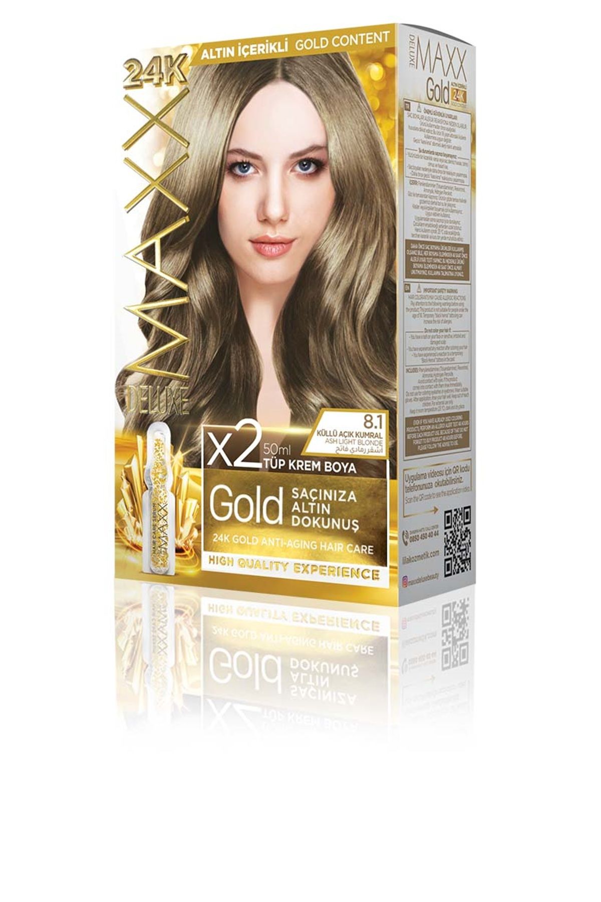 MAXX DELUXE GOLDEN SERIES 24K Altın İçerikli Tüp Boya ve Saç Bakım Serumlu 30 HARİKA RENK (2X50 ML)