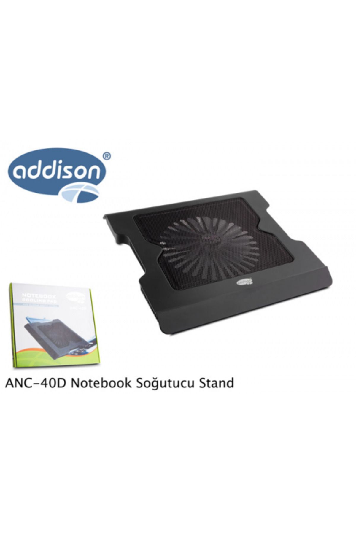 Addison ANC-40D, 20cm Fan, 10"-16" Notebook Soğutucu, 4 USB 2.0 Giriş, Mavi Ledli Fan(Siyah)