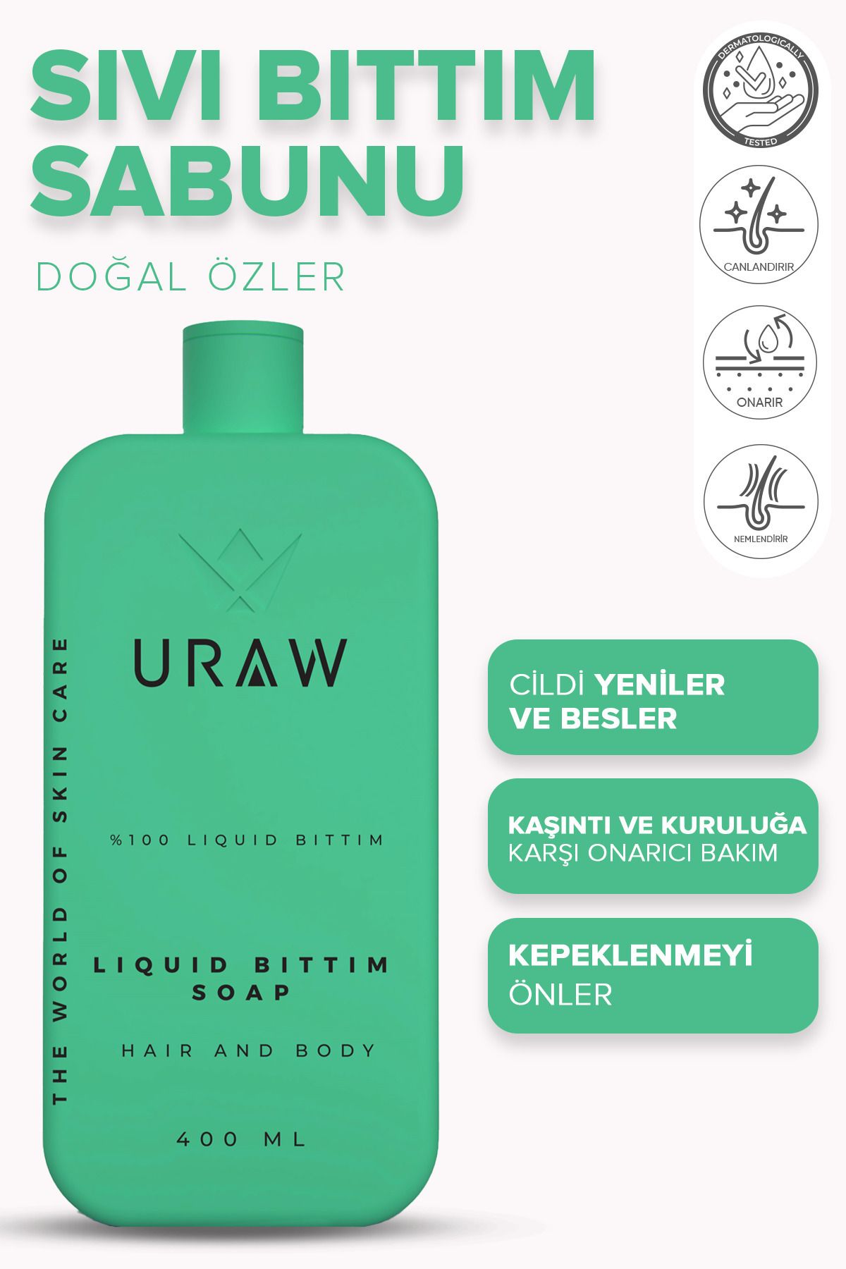 Uraw Liquid Bıttım Soap ( Saç ve Cilt İçin Kepek, Kaşıntı Karşıtı Yenileyici ve Onarıcı Bakım Sabunu )