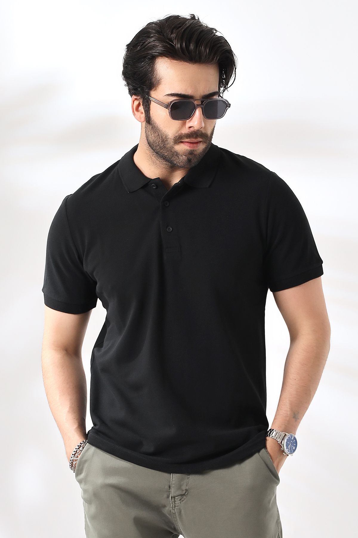 Z GİYİM Erkek Siyah Polo Yaka Basic Pamuklu Tişört