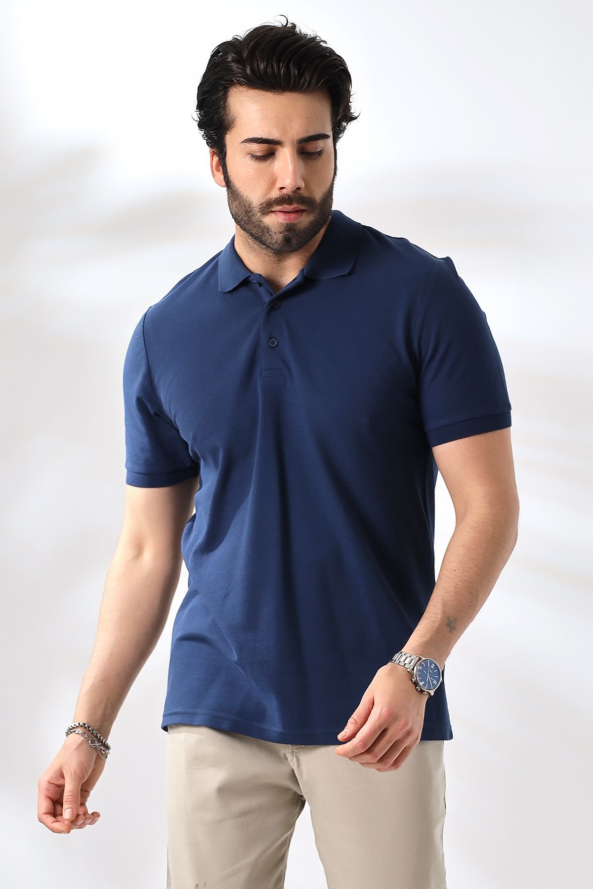 Z GİYİM Erkek İndigo Polo Yaka Basic Pamuklu Tişört
