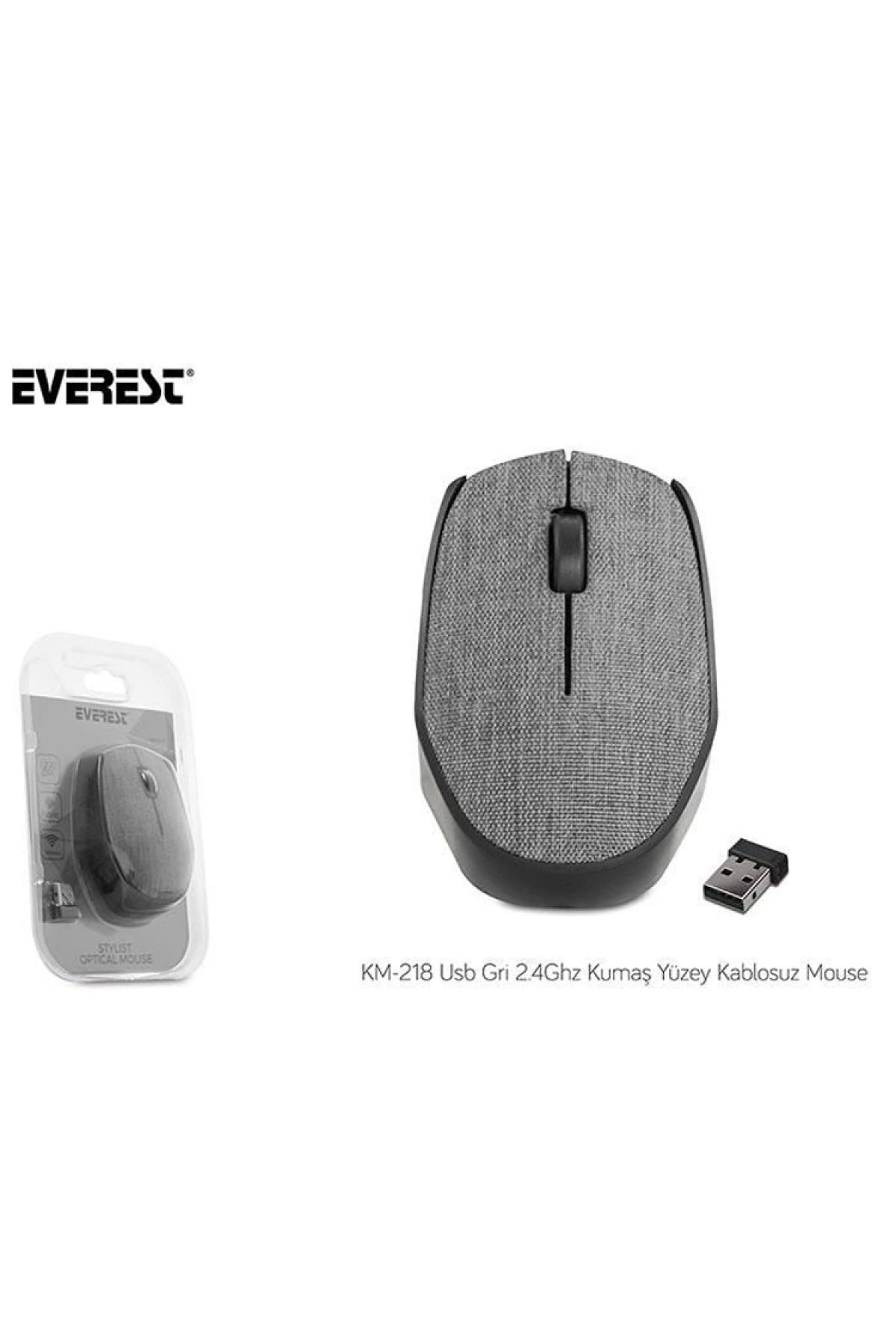 Everest Km-218 2.4ghz Kablosuz Usb Mouse Gri Kumaş Yüzey Nano Alıcılı Scroll Tuşlu