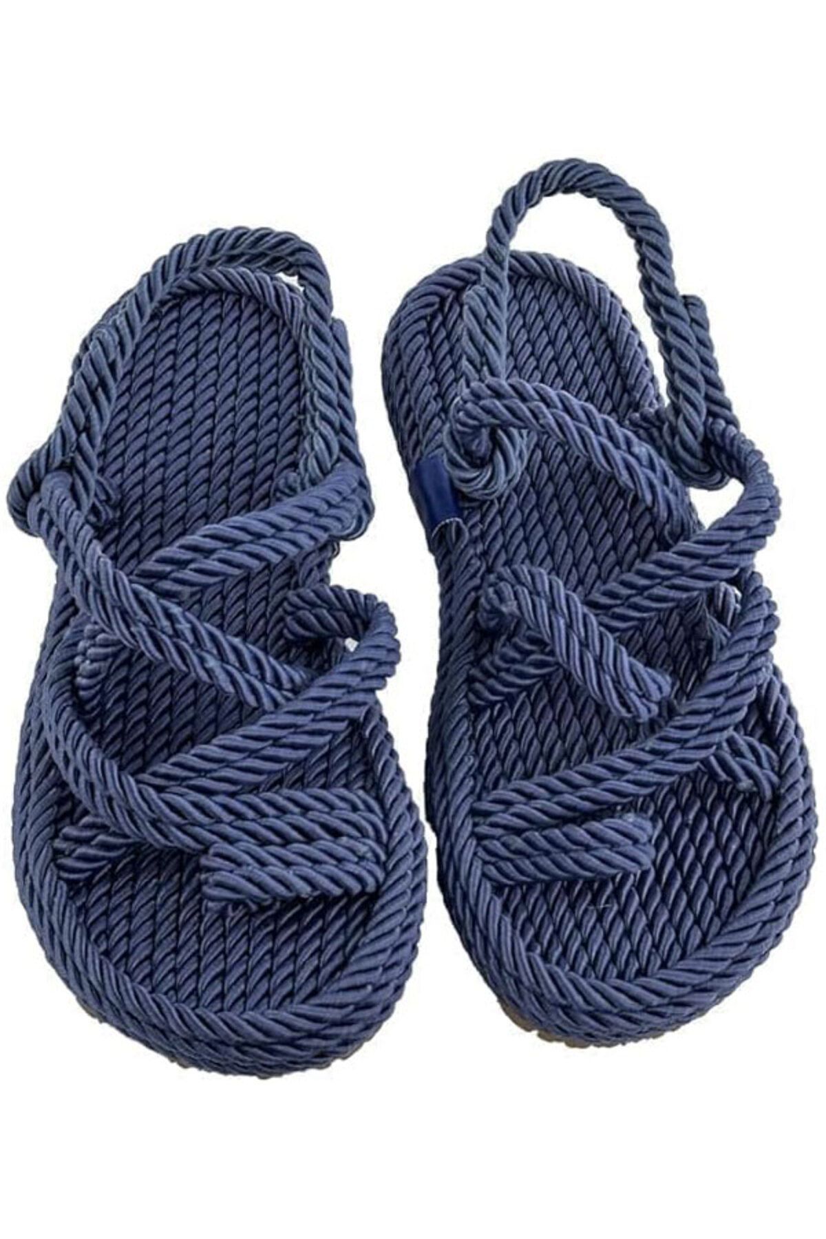 LUXXO Kadın Mavi El Yapımı Halat Sandalet
