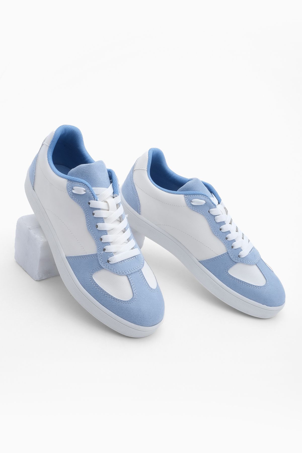 Marjin Kadın Sneaker Bağcıklı Çok Parçalı Spor Ayakkabı Velti Mavi