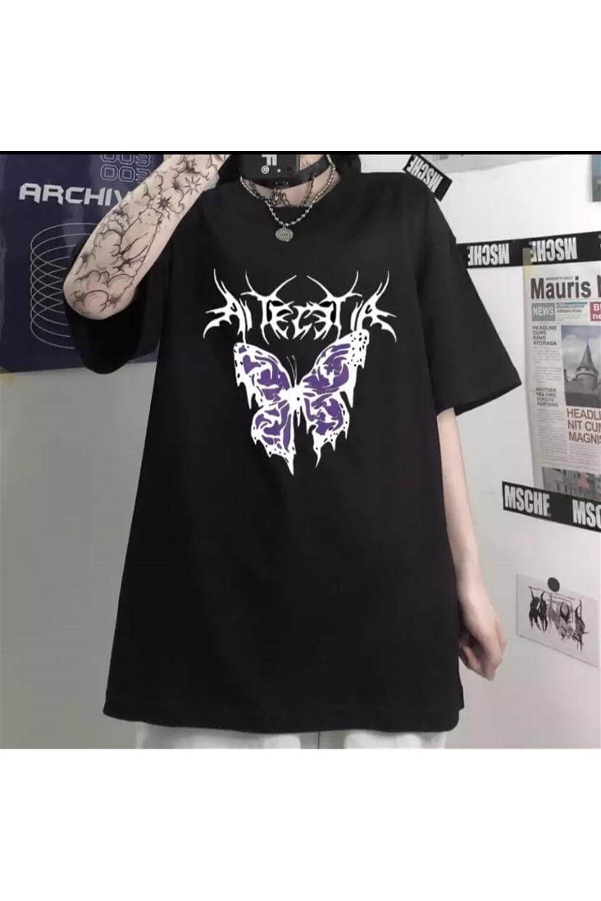 Köstebek Touz Gothic Gloomy Butterfly Siyah Unisex T-shirt