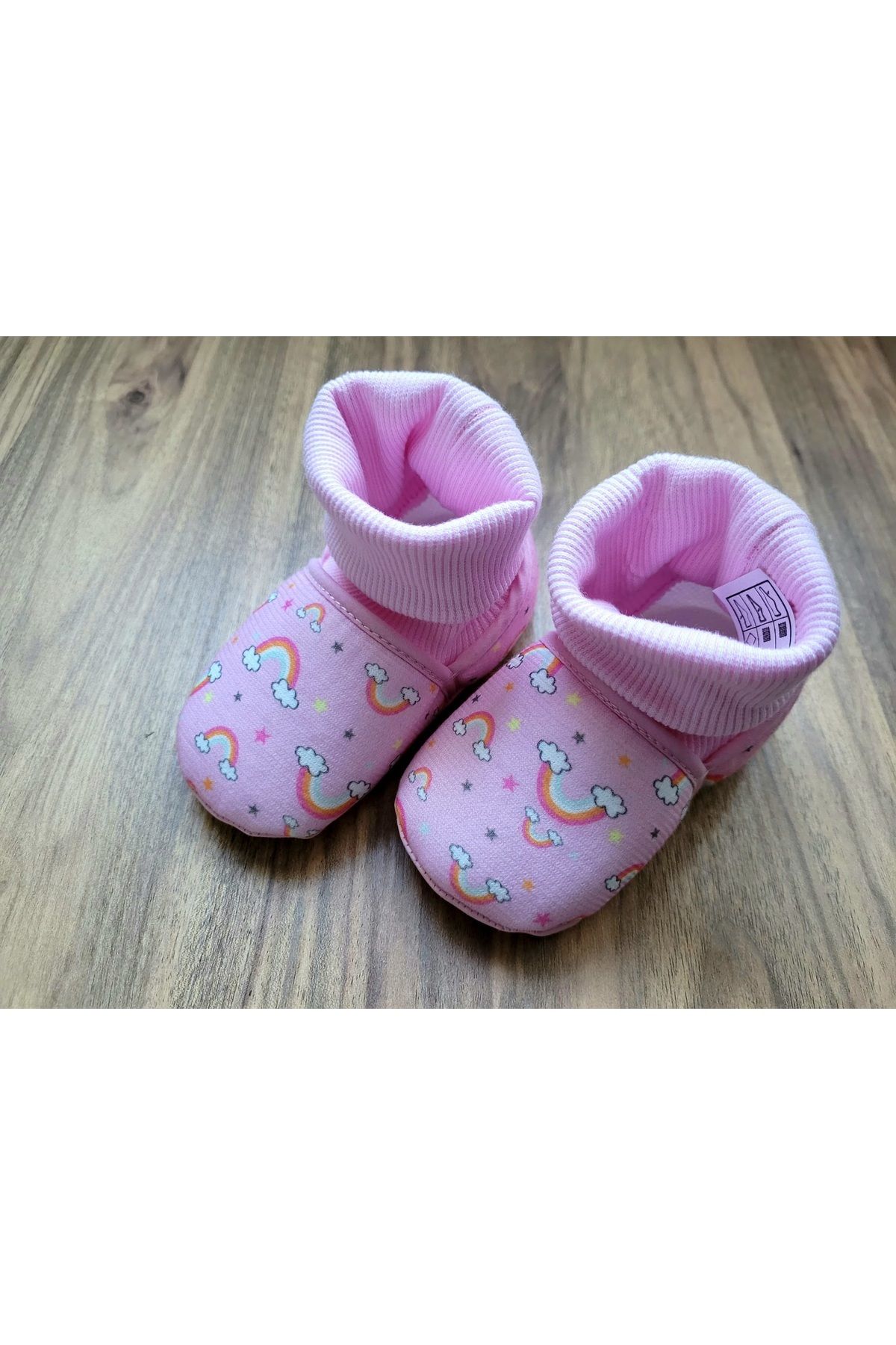 Funny Baby gökkuşağı desenli kız bebek panduf ev ayakkabısı