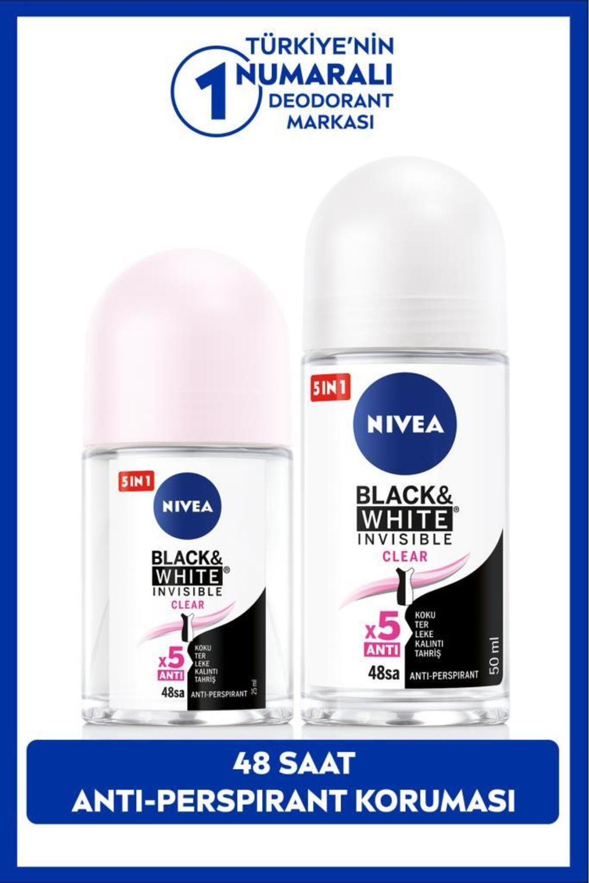 NIVEA Kadın Roll-on Deodorant Black&white Clear 50ml Ve Mini Roll-on Black&white Clear 25ml