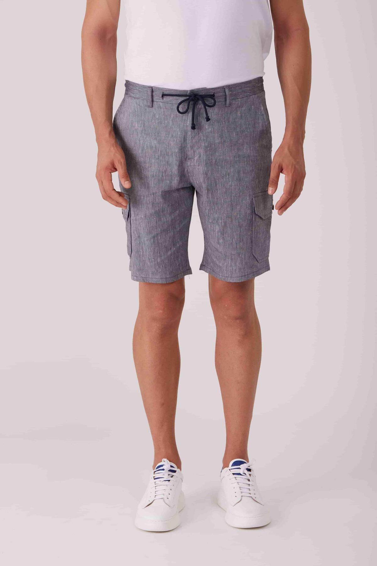 Dufy Lacivert Erkek Modern Fit Melanj Desenli Casual Short - 61814